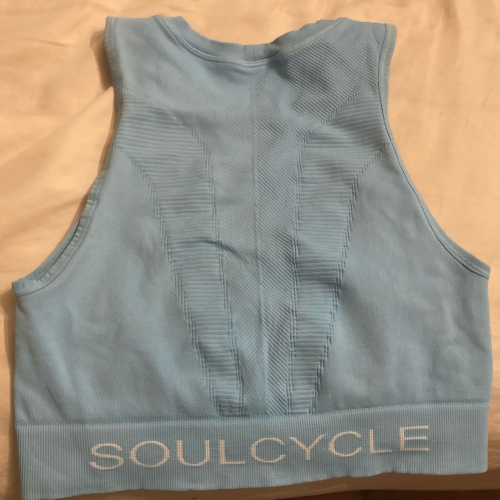 SoulCycle NUX Crop Top Women Small Blue Seamless Ribbed Racerback Athletic Tank